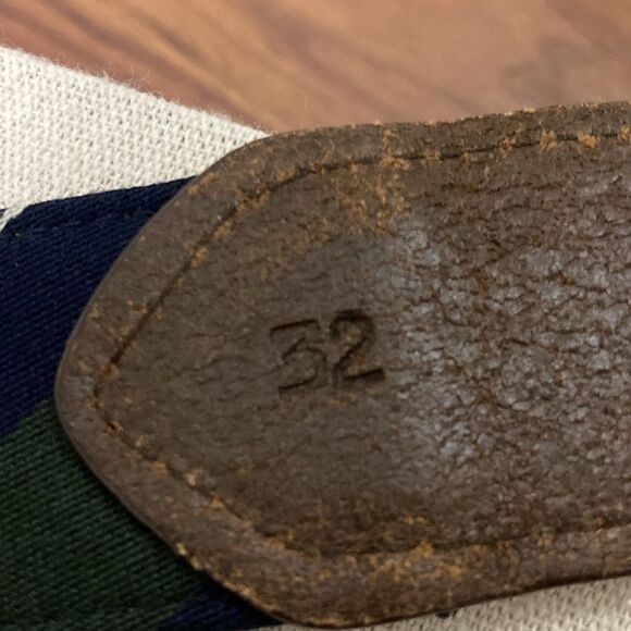 FH Wadsworth Mens’ Hand Sewn Leather Tab Belt in Blue/Green Tartan Stripe. - Picture 6 of 6